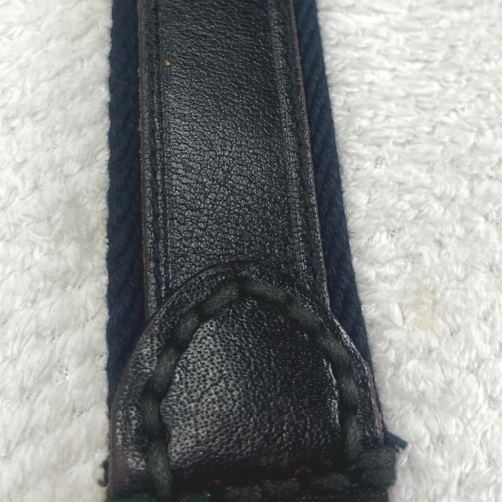 Abercrombie Kids Boys Black Leather Navy Woven Rope Trim Belt S/M 2K2106